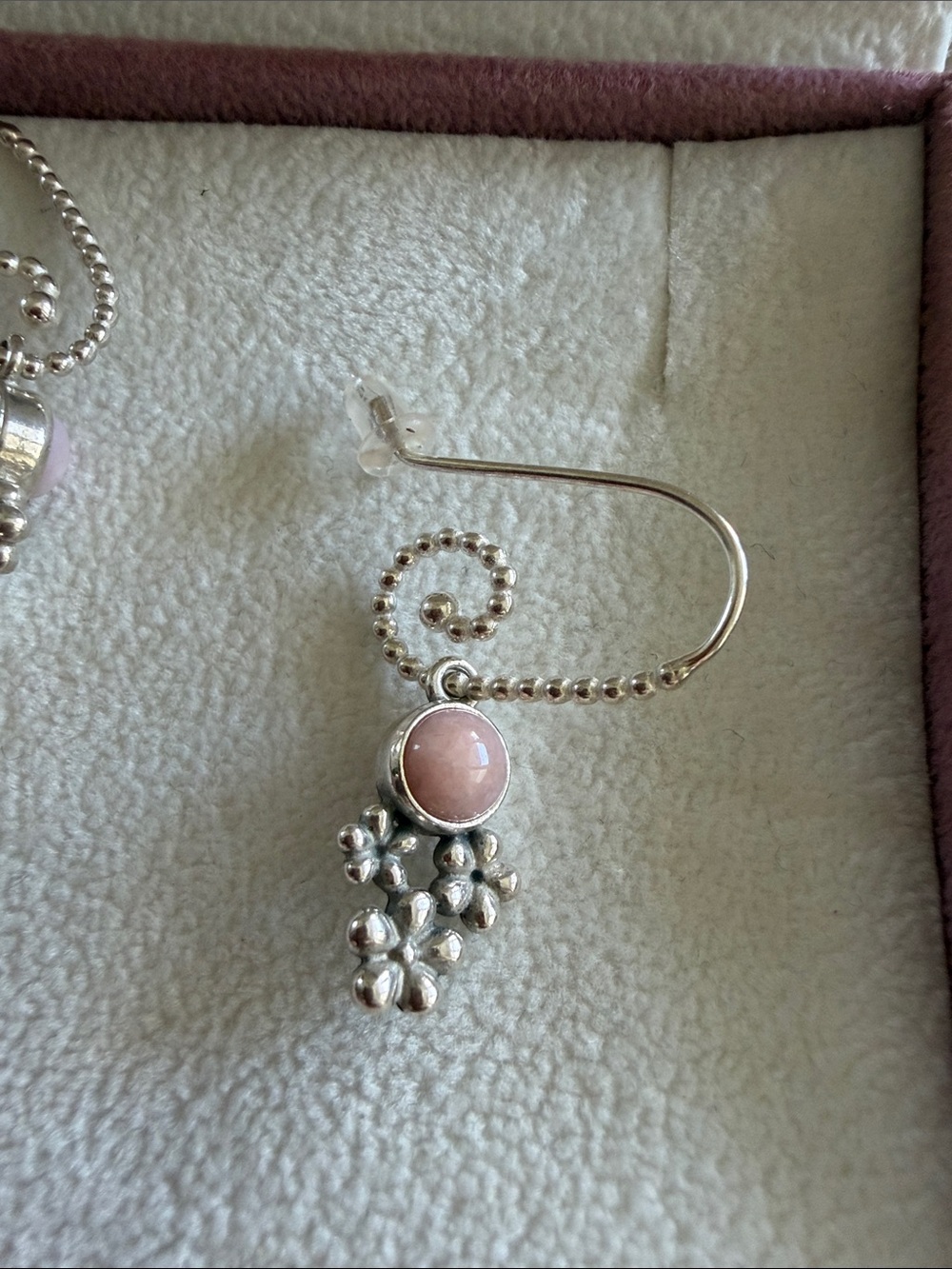 Pandora Rose-Pink Stone Floral Hook Earrings - Picture 2 of 3
